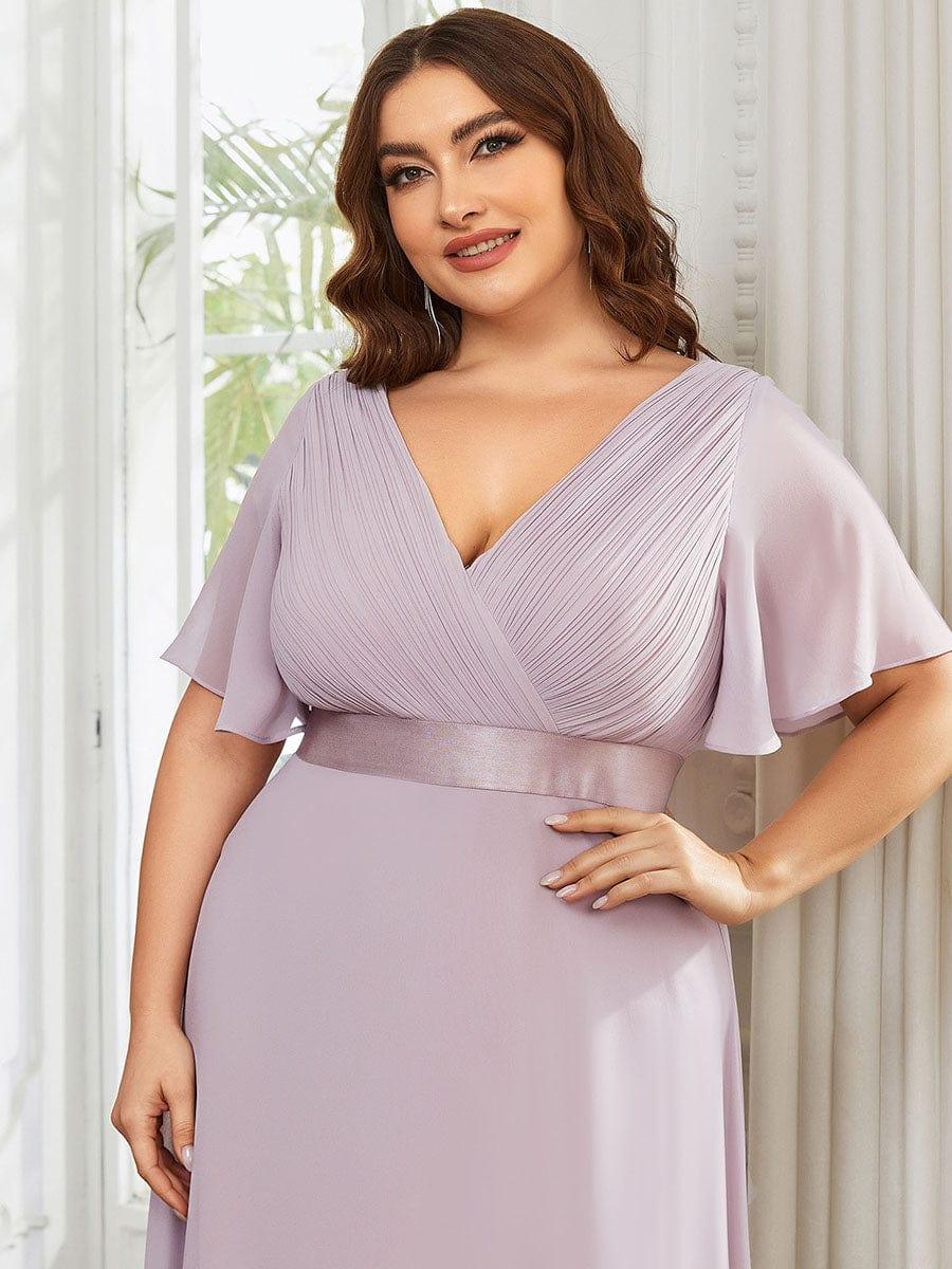 Plus size chiffon empire waist bridesmaid dress with short sleeves for women