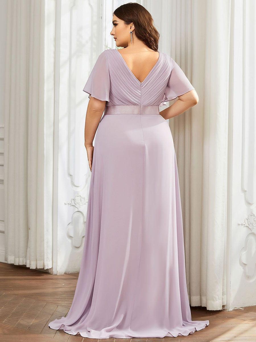 Plus size chiffon empire waist bridesmaid dress with short sleeves for women