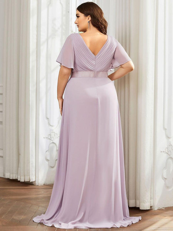 Plus size chiffon empire waist bridesmaid dress with short sleeves for women