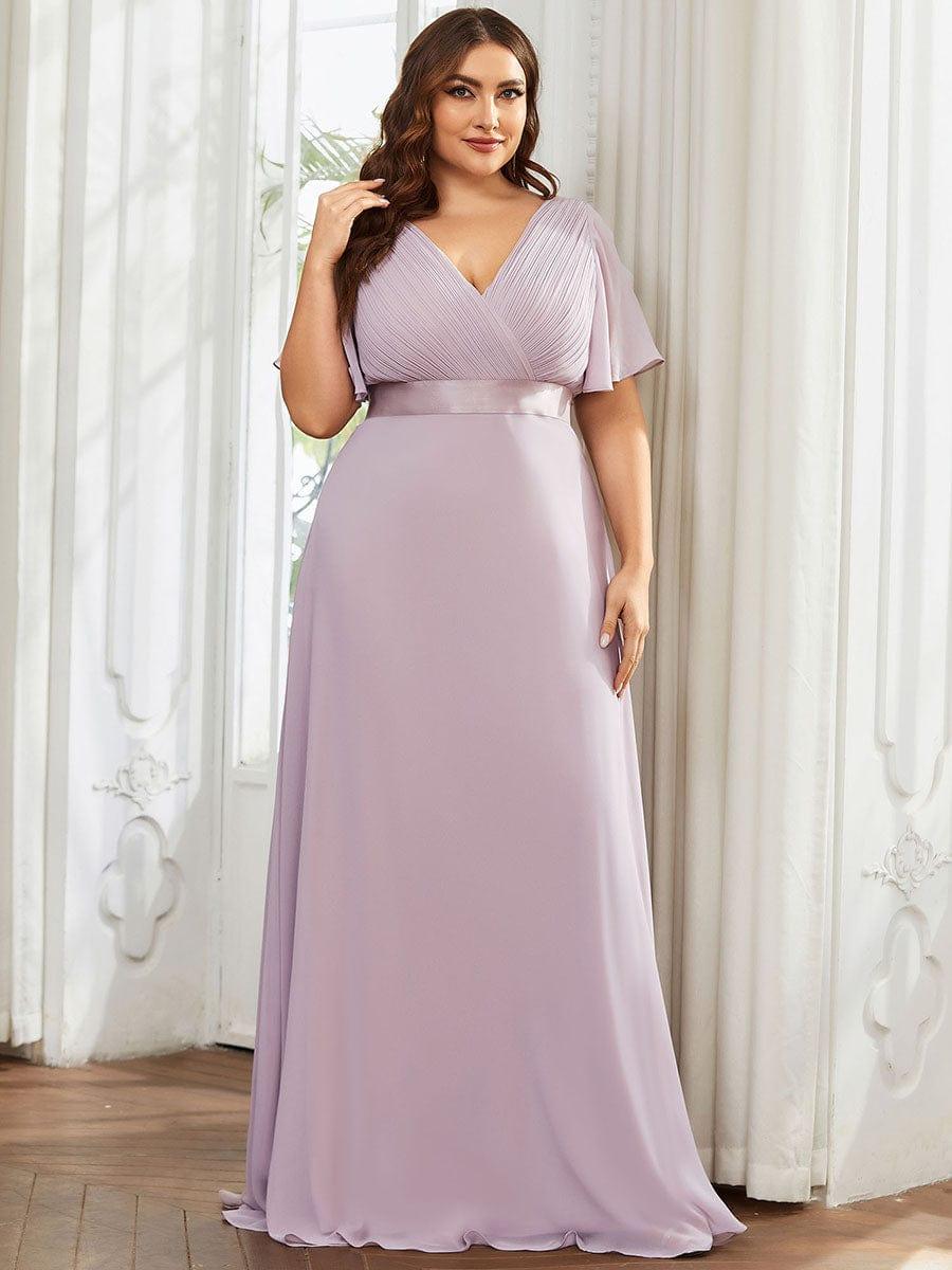 Plus size chiffon empire waist bridesmaid dress with short sleeves for women