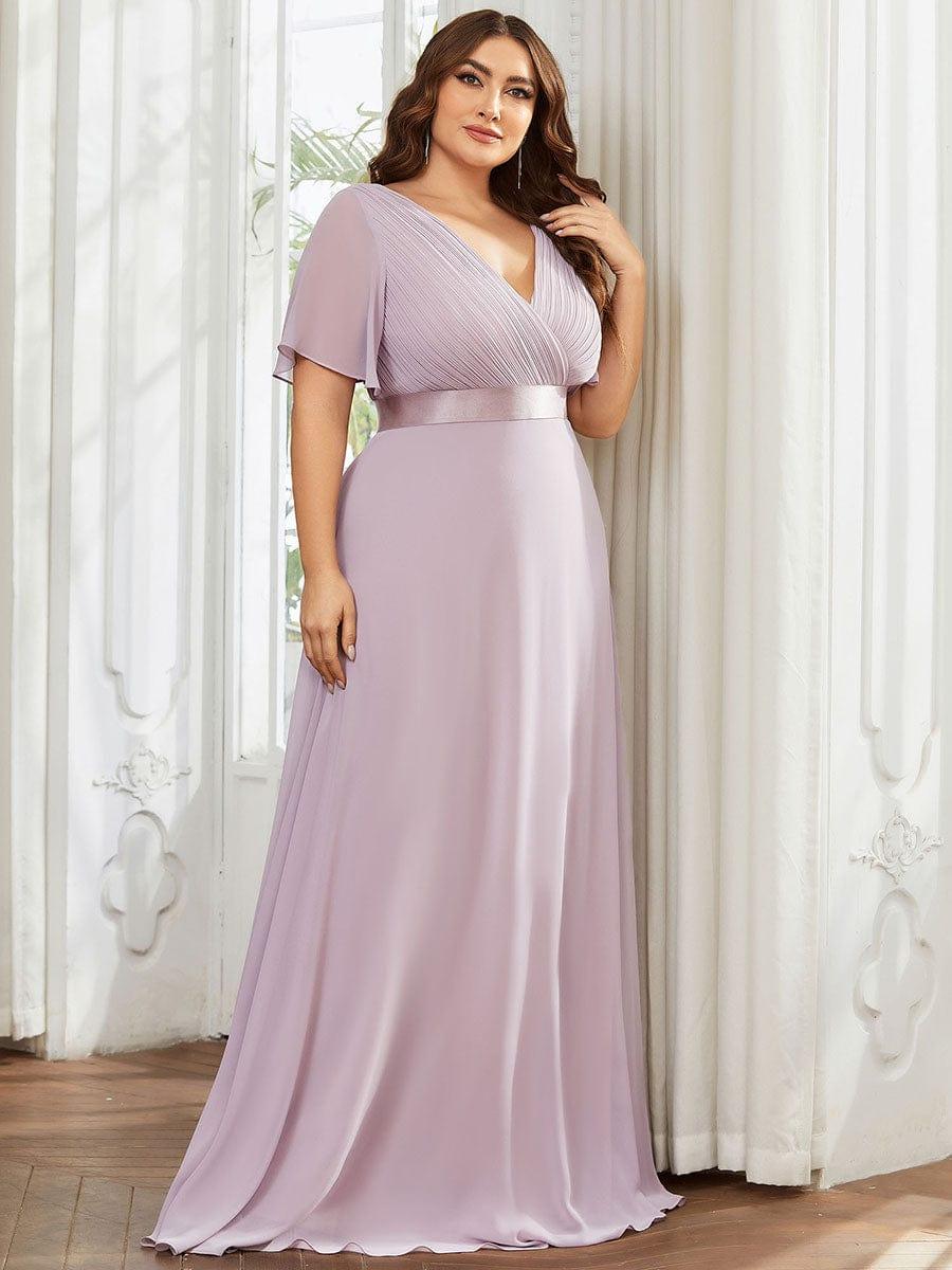 Plus size chiffon empire waist bridesmaid dress with short sleeves for women