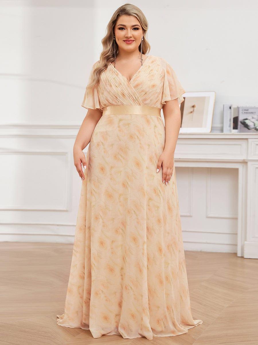 Plus size chiffon empire waist bridesmaid dress with short sleeves for women
