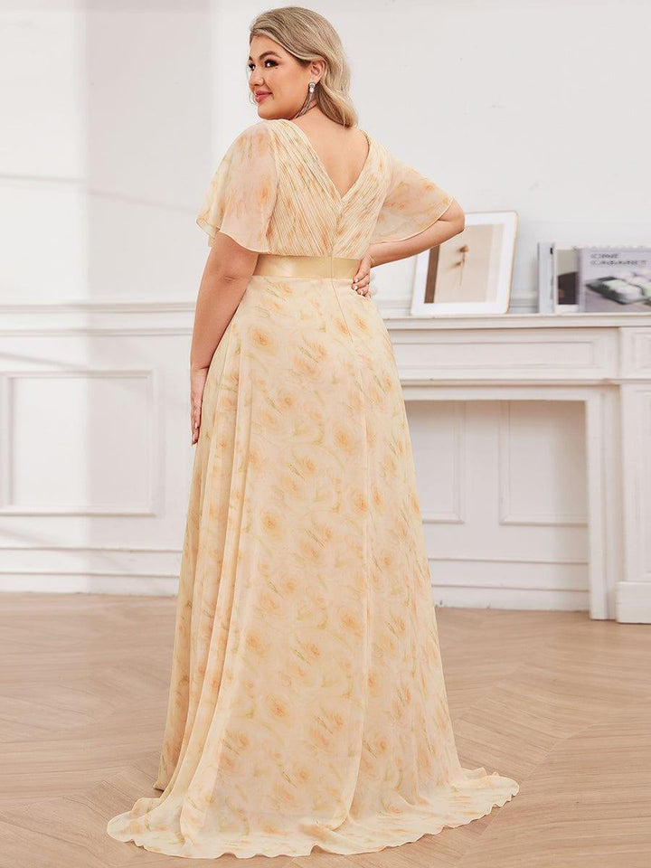 Plus size chiffon empire waist bridesmaid dress with short sleeves for women