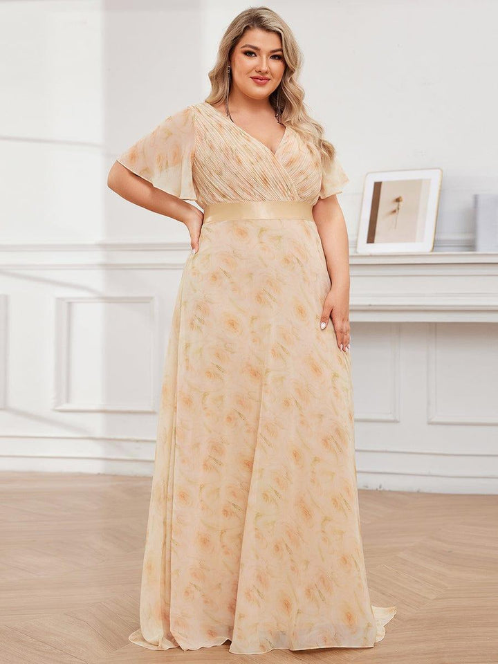 Plus size chiffon empire waist bridesmaid dress with short sleeves for women