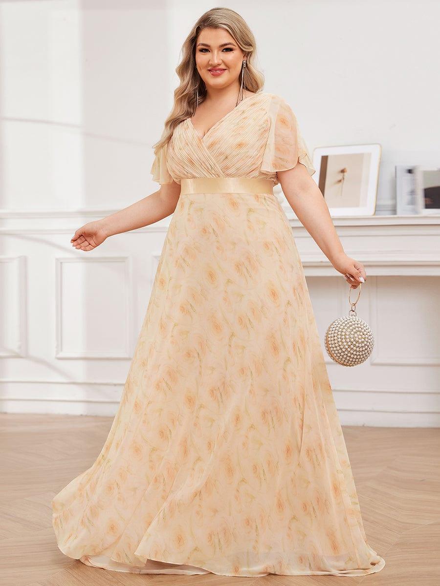 Plus size chiffon empire waist bridesmaid dress with short sleeves for women