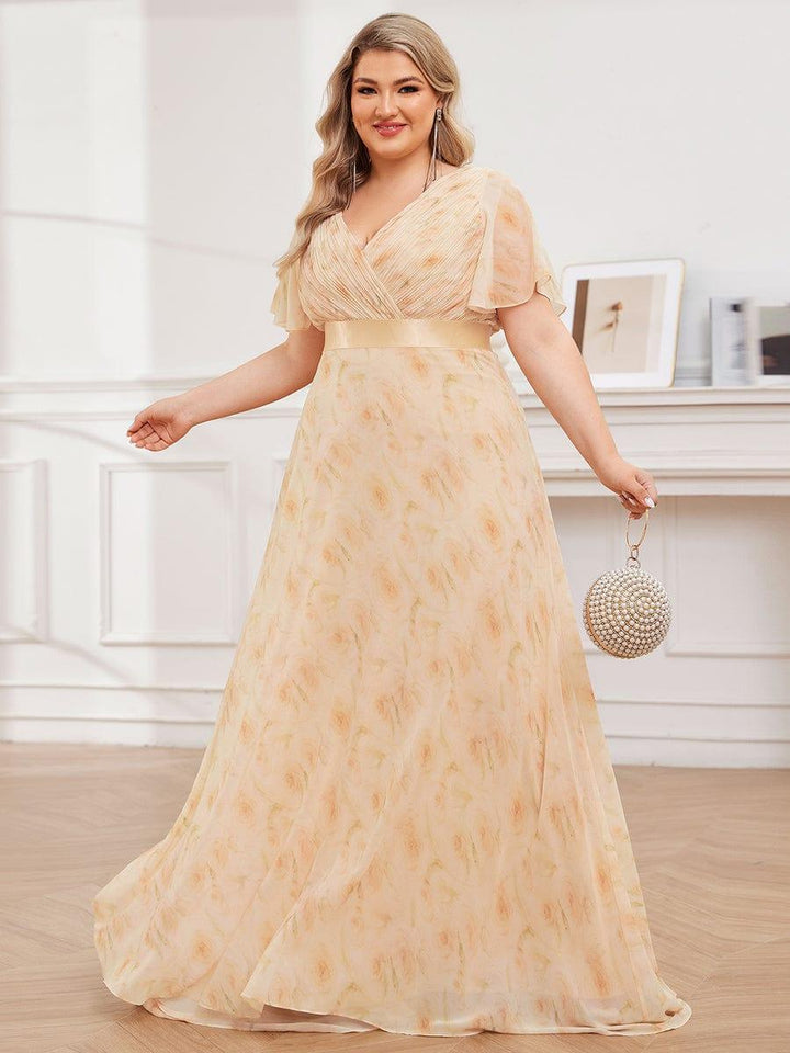 Plus size chiffon empire waist bridesmaid dress with short sleeves for women