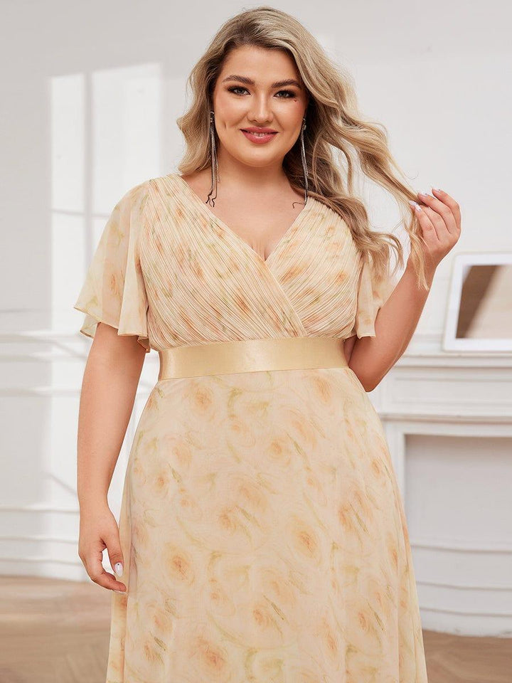 Plus size chiffon empire waist bridesmaid dress with short sleeves for women