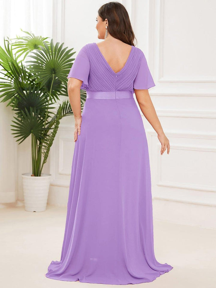 Plus size chiffon empire waist bridesmaid dress with short sleeves for women