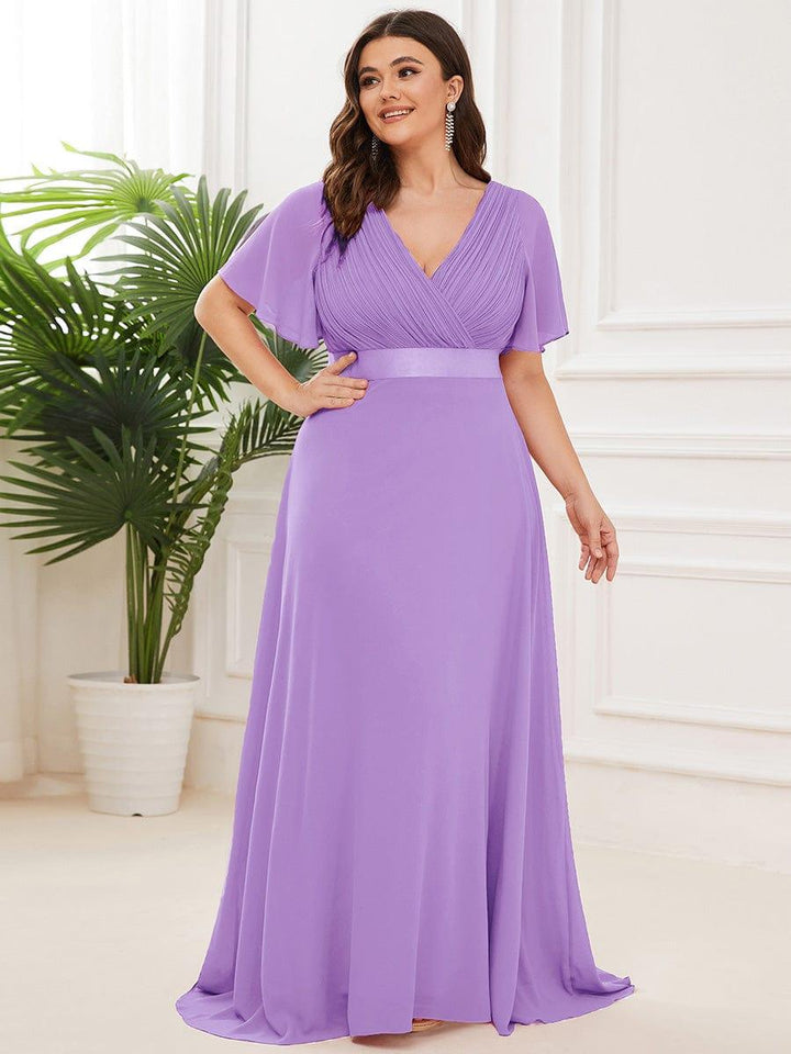Plus size chiffon empire waist bridesmaid dress with short sleeves for women