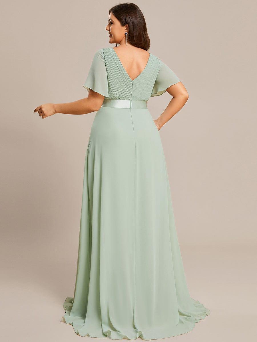 Plus size chiffon empire waist bridesmaid dress with short sleeves for women