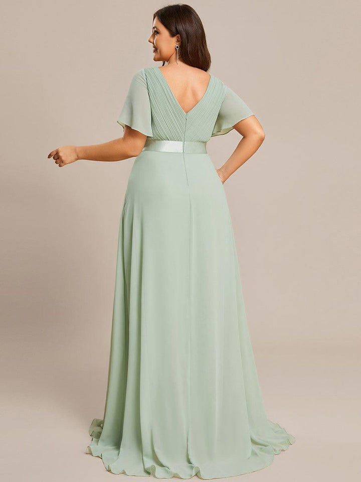 Plus size chiffon empire waist bridesmaid dress with short sleeves for women