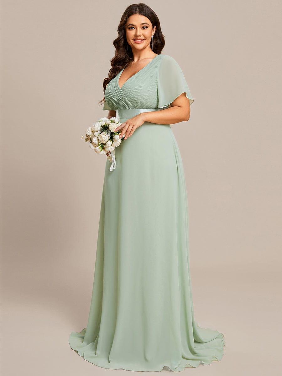 Plus size chiffon empire waist bridesmaid dress with short sleeves for women
