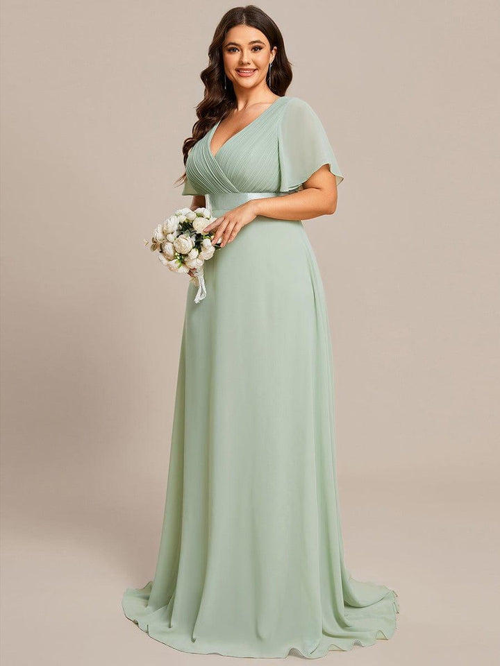 Plus size chiffon empire waist bridesmaid dress with short sleeves for women