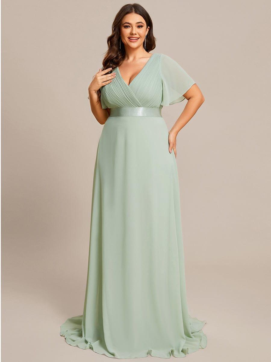 Plus size chiffon empire waist bridesmaid dress with short sleeves for women
