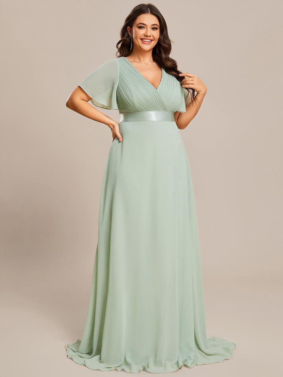 Plus size chiffon empire waist bridesmaid dress with short sleeves for women