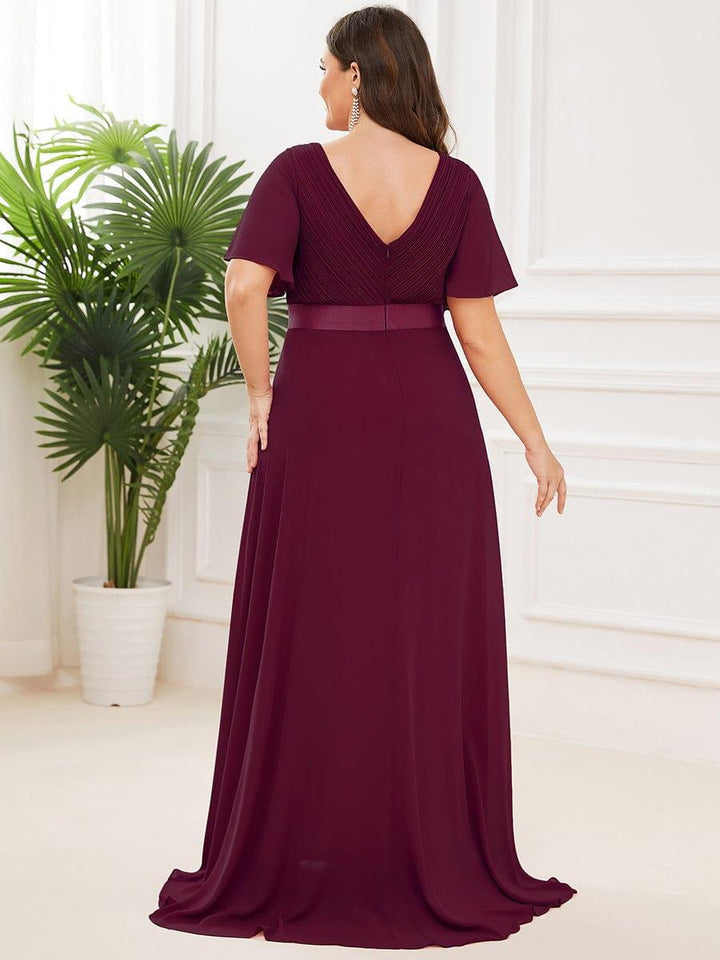 Plus size chiffon empire waist bridesmaid dress with short sleeves for women