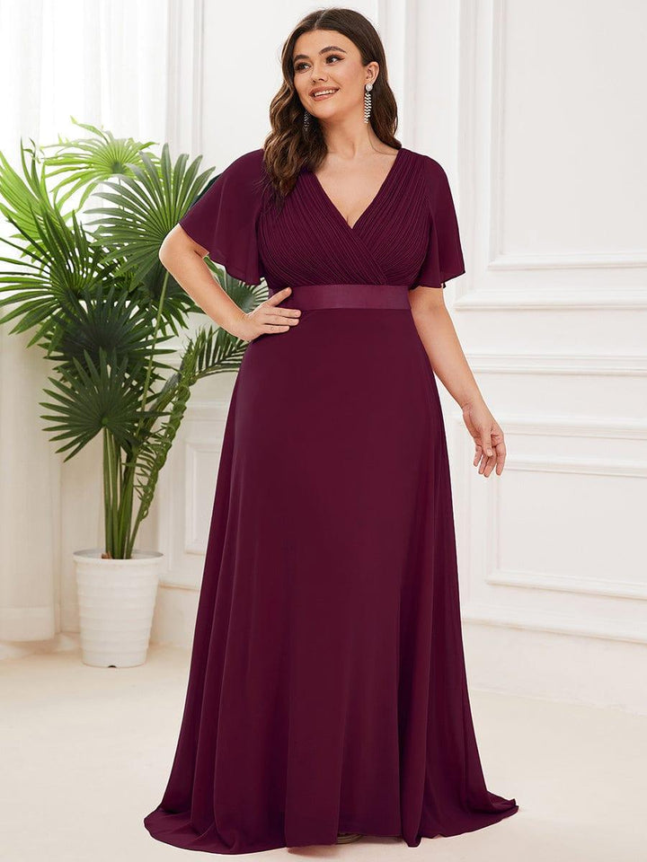 Plus size chiffon empire waist bridesmaid dress with short sleeves for women