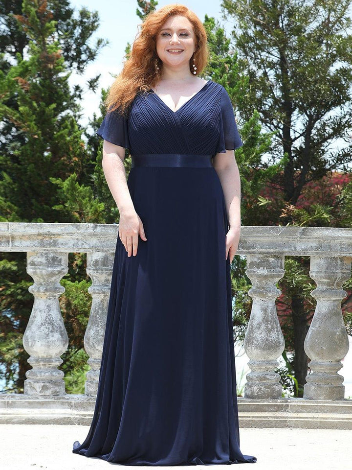Plus size chiffon empire waist bridesmaid dress with short sleeves for women