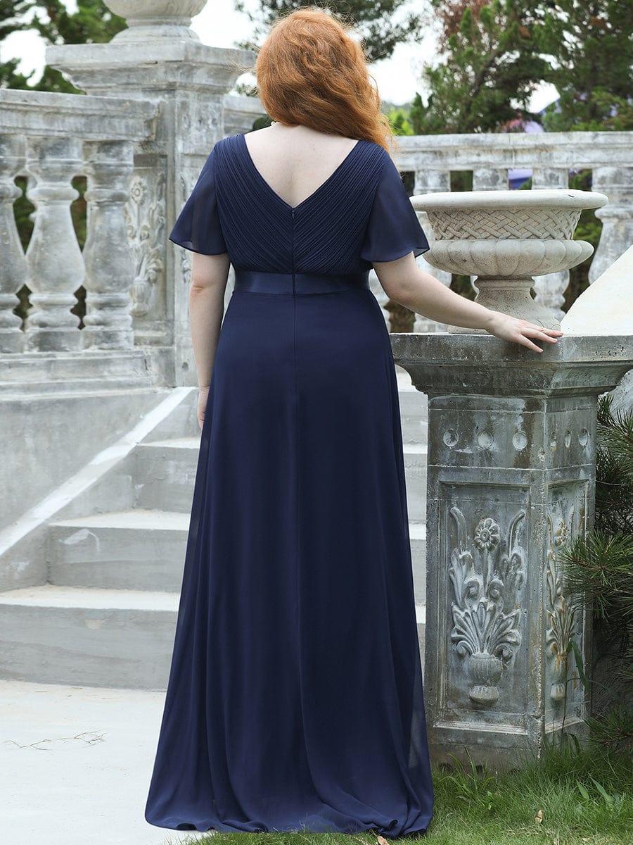 Plus size chiffon empire waist bridesmaid dress with short sleeves for women