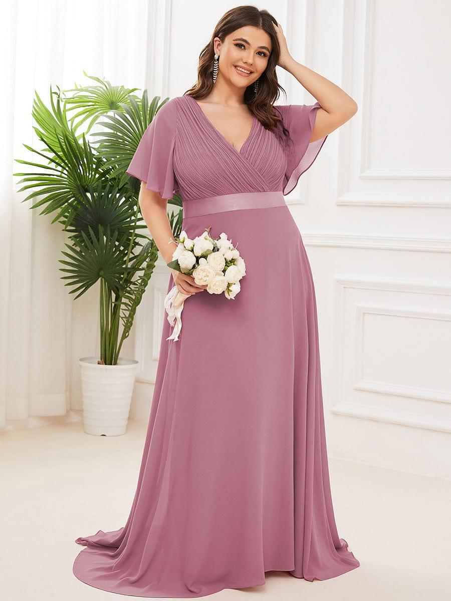 Plus size chiffon empire waist bridesmaid dress with short sleeves for women