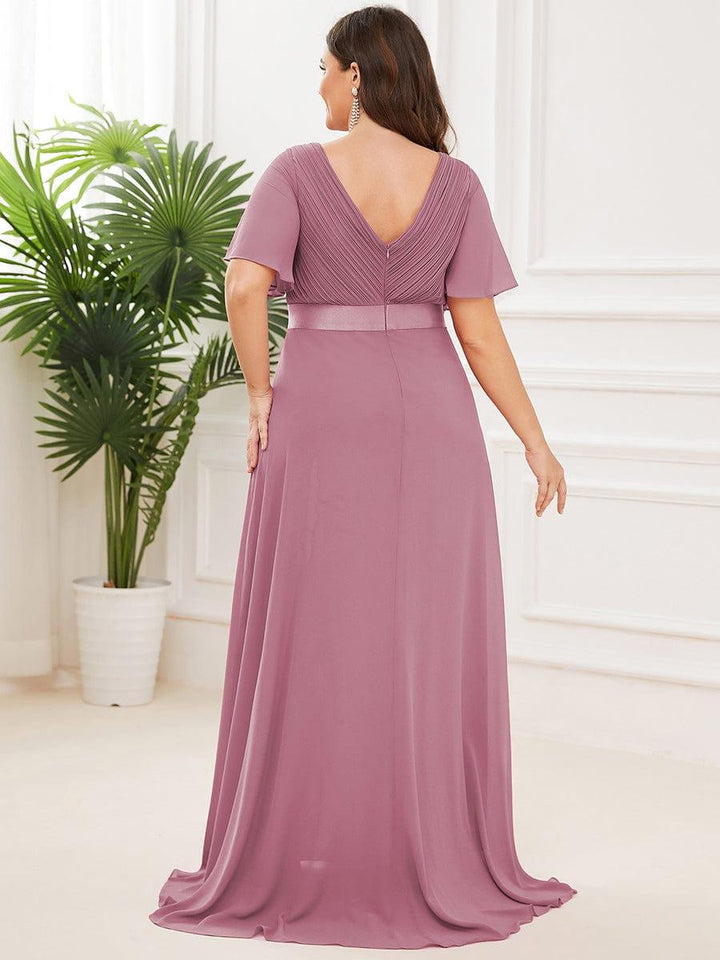 Plus size chiffon empire waist bridesmaid dress with short sleeves for women
