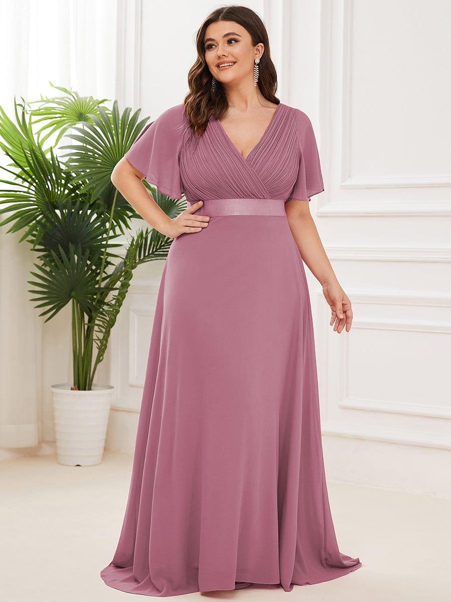 Plus size chiffon empire waist bridesmaid dress with short sleeves for women