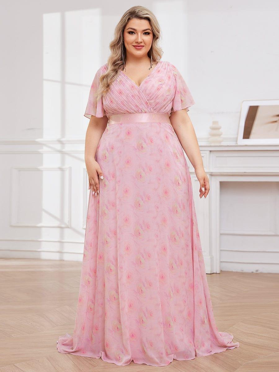 Plus size chiffon empire waist bridesmaid dress with short sleeves for women