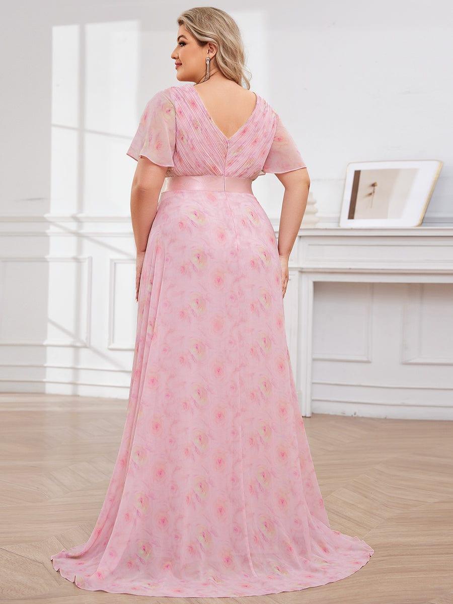 Plus size chiffon empire waist bridesmaid dress with short sleeves for women