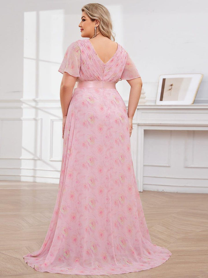 Plus size chiffon empire waist bridesmaid dress with short sleeves for women