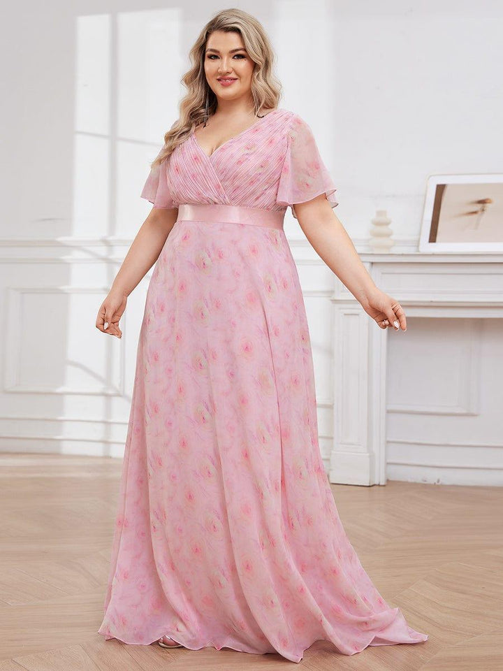 Plus size chiffon empire waist bridesmaid dress with short sleeves for women