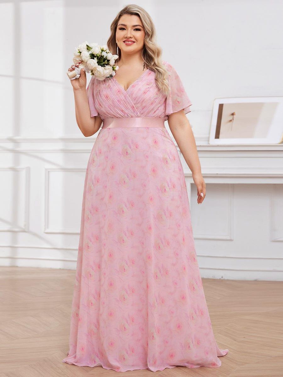 Plus size chiffon empire waist bridesmaid dress with short sleeves for women