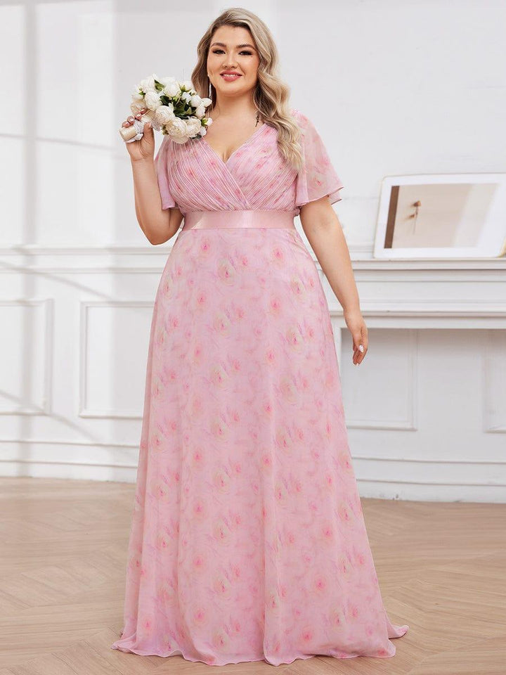 Plus size chiffon empire waist bridesmaid dress with short sleeves for women