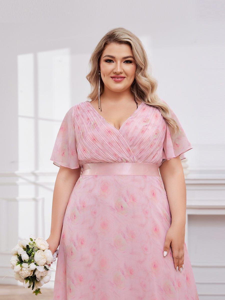 Plus size chiffon empire waist bridesmaid dress with short sleeves for women