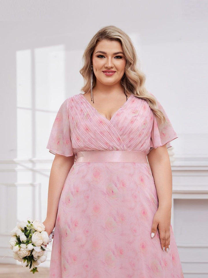 Plus size chiffon empire waist bridesmaid dress with short sleeves for women