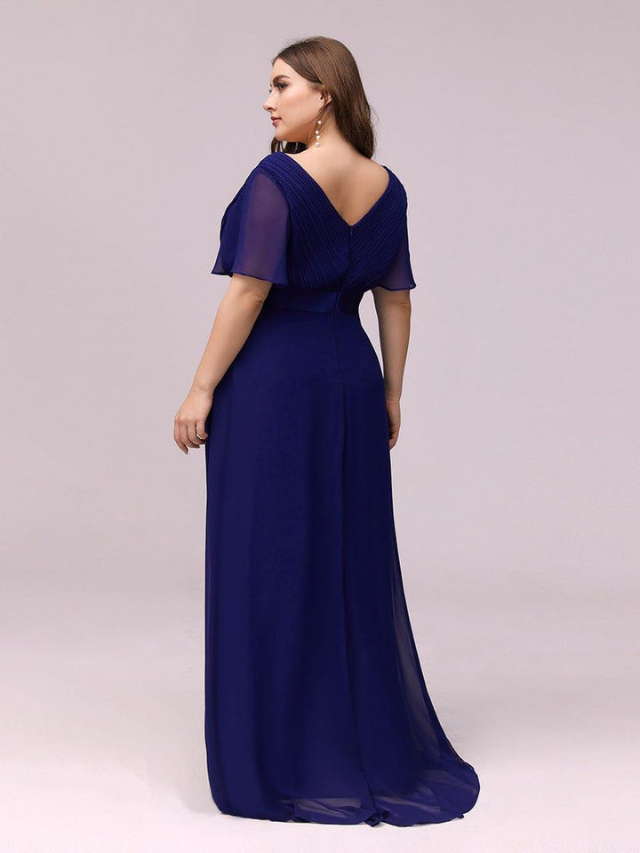 Plus size chiffon empire waist bridesmaid dress with short sleeves for women
