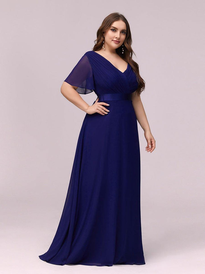 Plus size chiffon empire waist bridesmaid dress with short sleeves for women