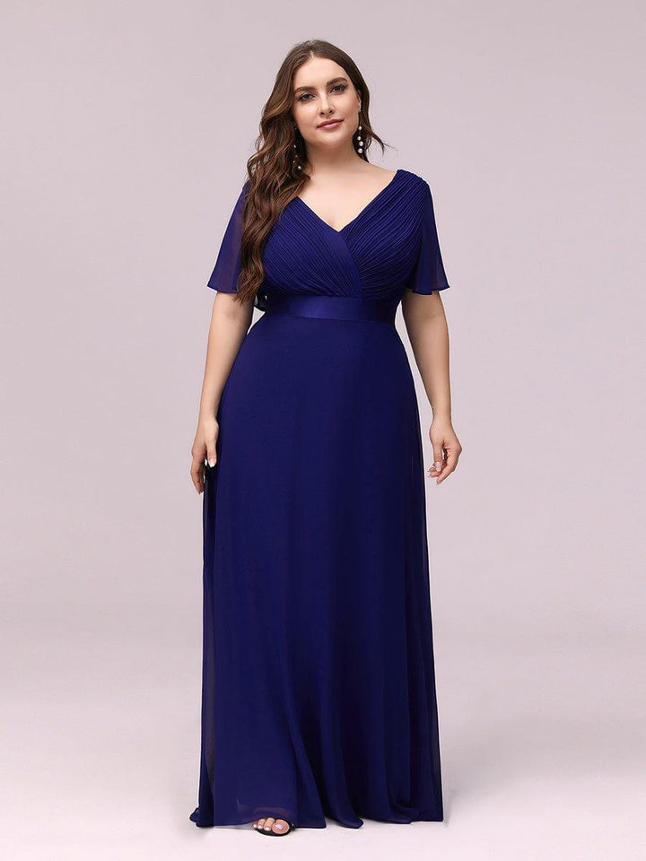 Plus size chiffon empire waist bridesmaid dress with short sleeves for women