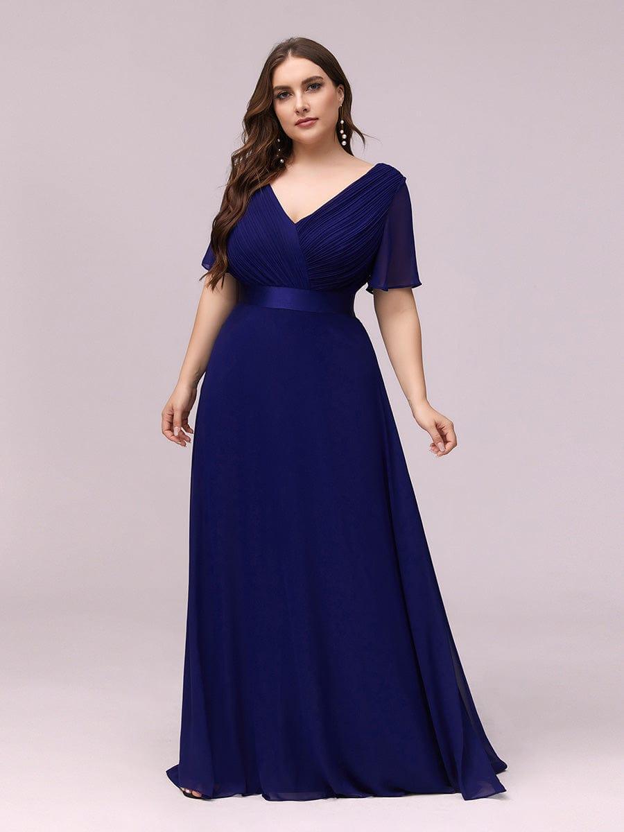 Plus size chiffon empire waist bridesmaid dress with short sleeves for women