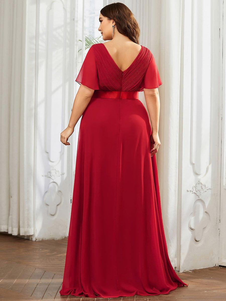 Plus size chiffon empire waist bridesmaid dress with short sleeves for women