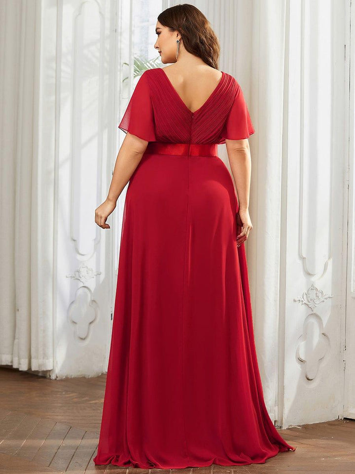 Plus size chiffon empire waist bridesmaid dress with short sleeves for women