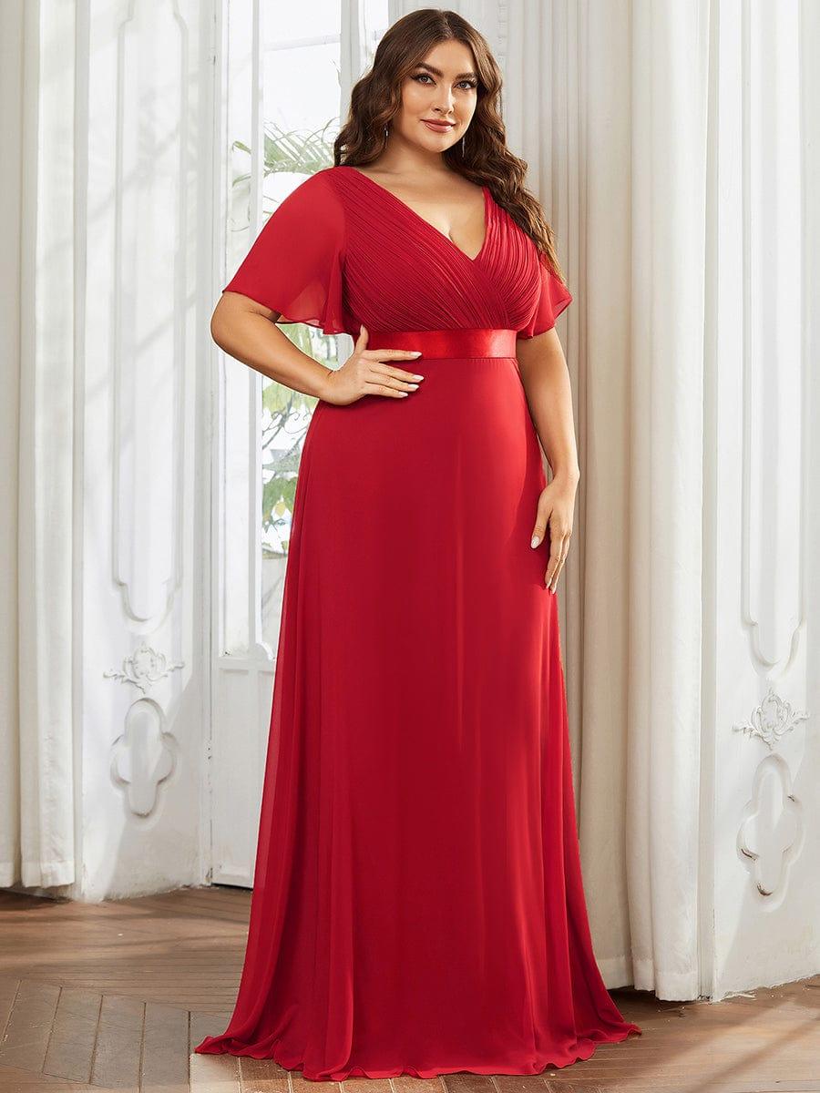 Plus size chiffon empire waist bridesmaid dress with short sleeves for women