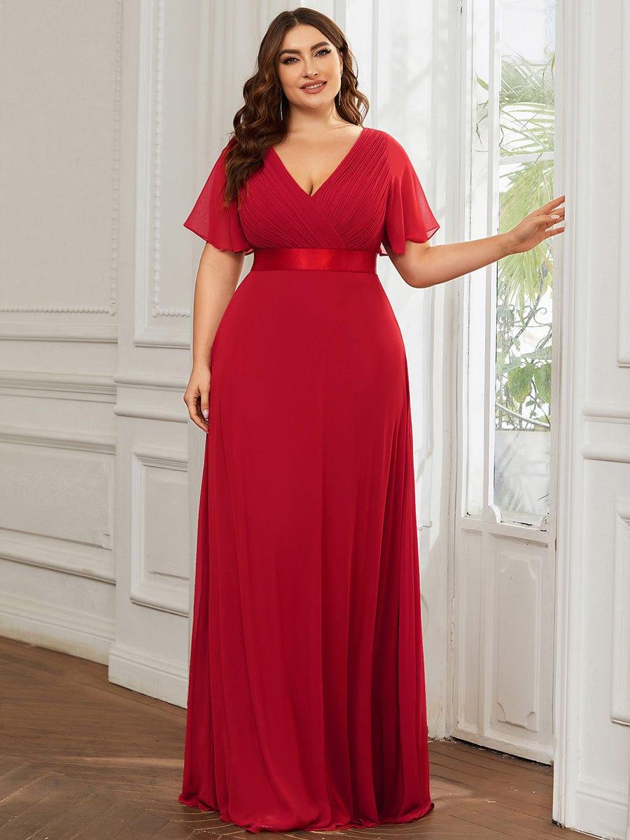 Plus size chiffon empire waist bridesmaid dress with short sleeves for women