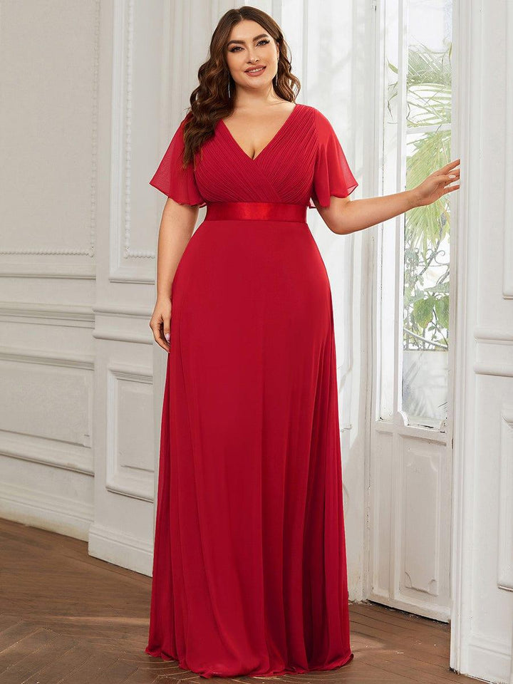 Plus size chiffon empire waist bridesmaid dress with short sleeves for women