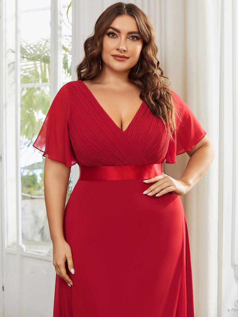 Plus size chiffon empire waist bridesmaid dress with short sleeves for women