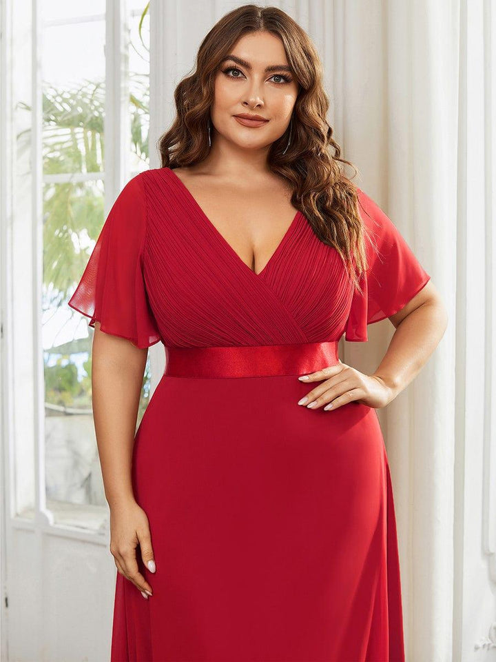 Plus size chiffon empire waist bridesmaid dress with short sleeves for women