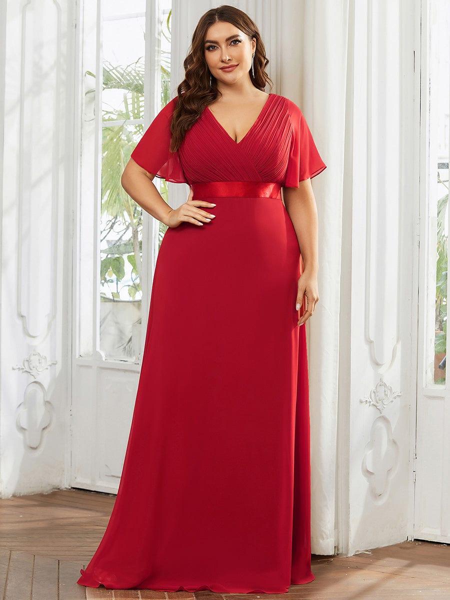 Plus size chiffon empire waist bridesmaid dress with short sleeves for women