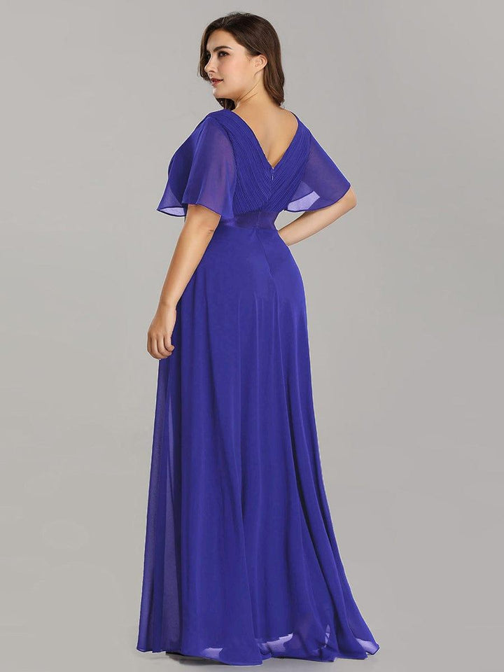 Plus size chiffon empire waist bridesmaid dress with short sleeves for women