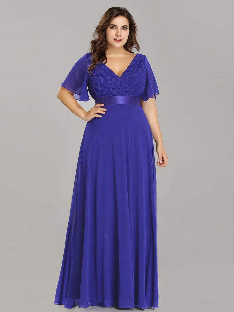 Plus size chiffon empire waist bridesmaid dress with short sleeves for women
