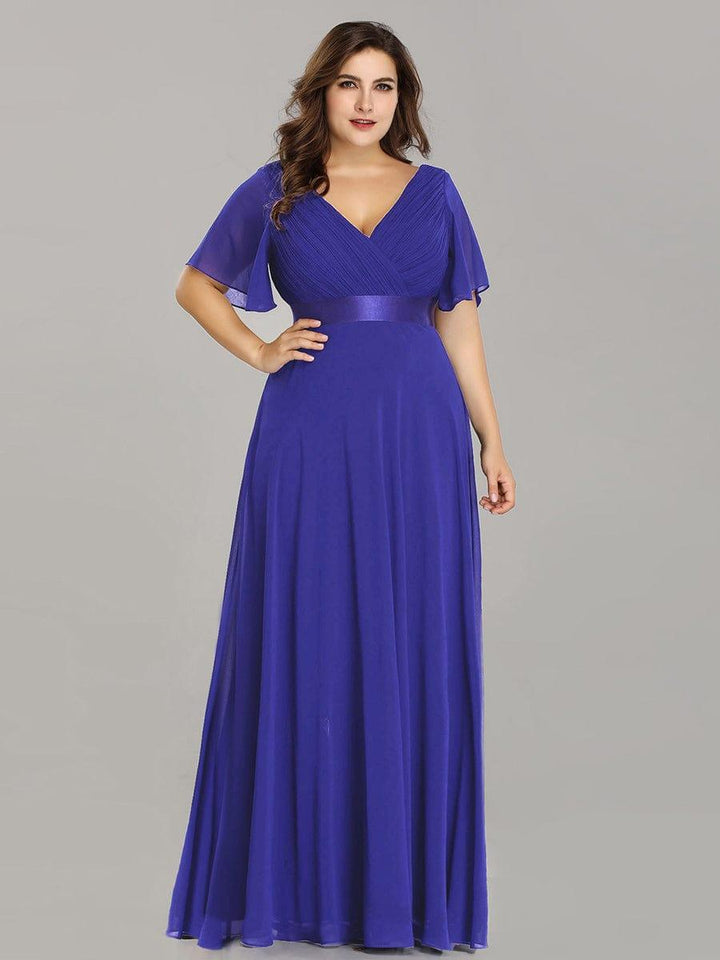 Plus size chiffon empire waist bridesmaid dress with short sleeves for women
