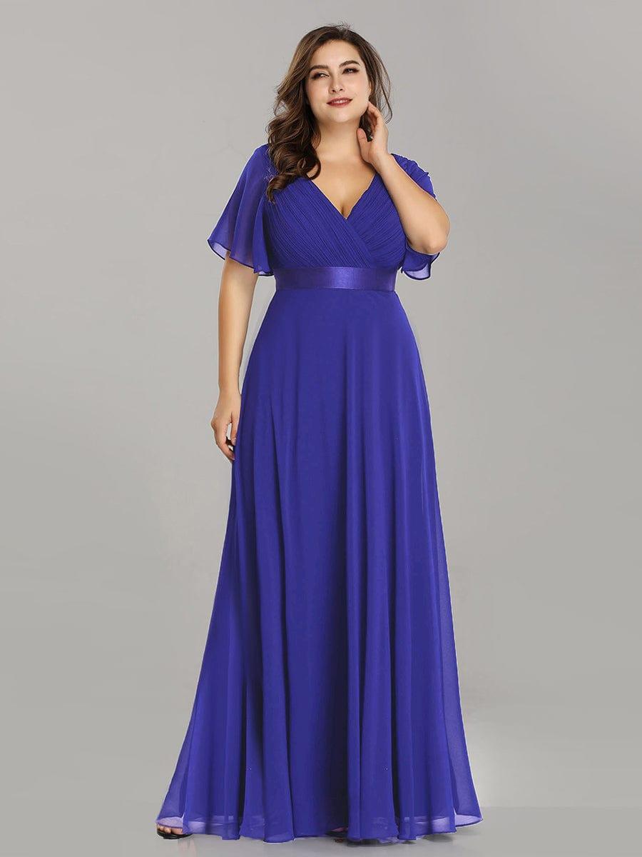 Plus size chiffon empire waist bridesmaid dress with short sleeves for women